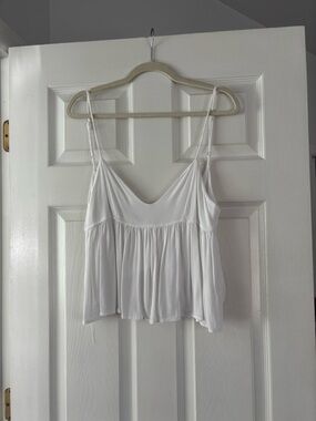 White Women's Sleeveless V-Neck Babydoll Tank Top